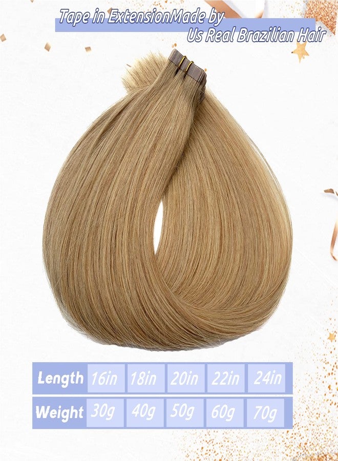 Smavida Blonde Tape in Hair Extensions 100% Remy Human Hair 22Inch 20Pcs 60Gram Double Sided Tape Hair Seamless Skin Weft Human Hair Straight Remy Hair Tape in Extensions Caramel Blonde for Women - Image 4